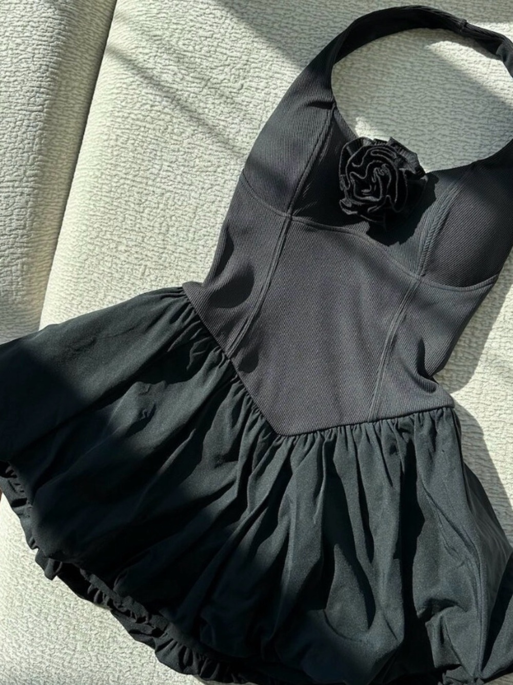 WISKII Black Halter Bubble Mini Dress / Tennis Dress Size Small